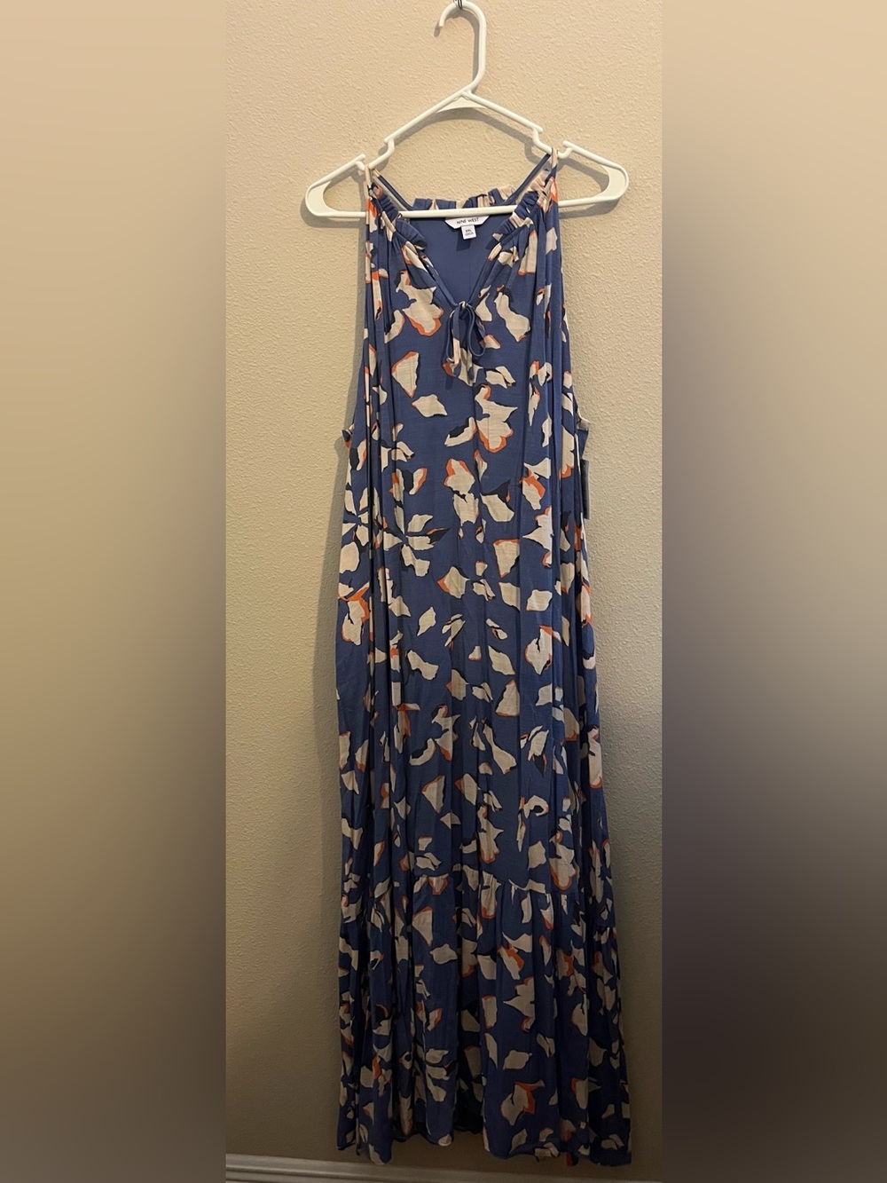 Nine West Blue Floral Tie-Front Maxi Dress